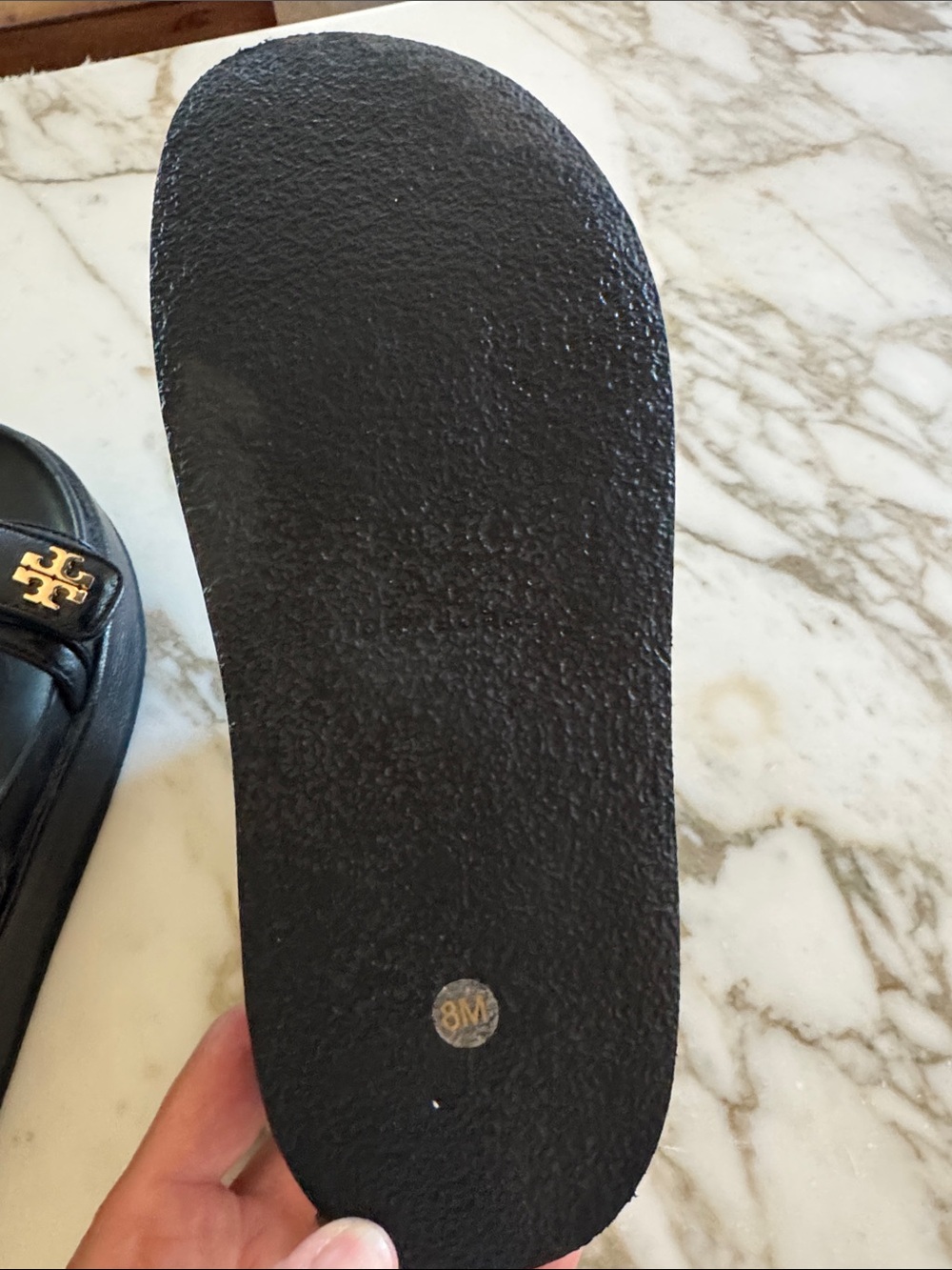 Tory Burch Black Leather Double-Strap Logo Sandals with Gold Hardware 8M - Picture 6 of 6